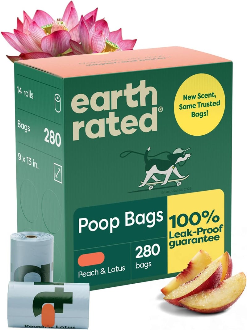 Earth Rated Poop Bags for Dogs, Guaranteed Leak Proof and Extra Thick Waste Bag Refill Rolls, Peach and Lotus, 280 Bags - Image 1