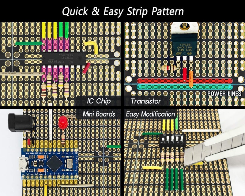 ElectroCookie PCB Prototype Board, Snappable Strip Board with Power Rails for Electronics Projects Compatible for DIY Arduino Soldering Projects, Gold-Plated, 3.8"x3.5" (3 Pack, Matte Black) - Image 2