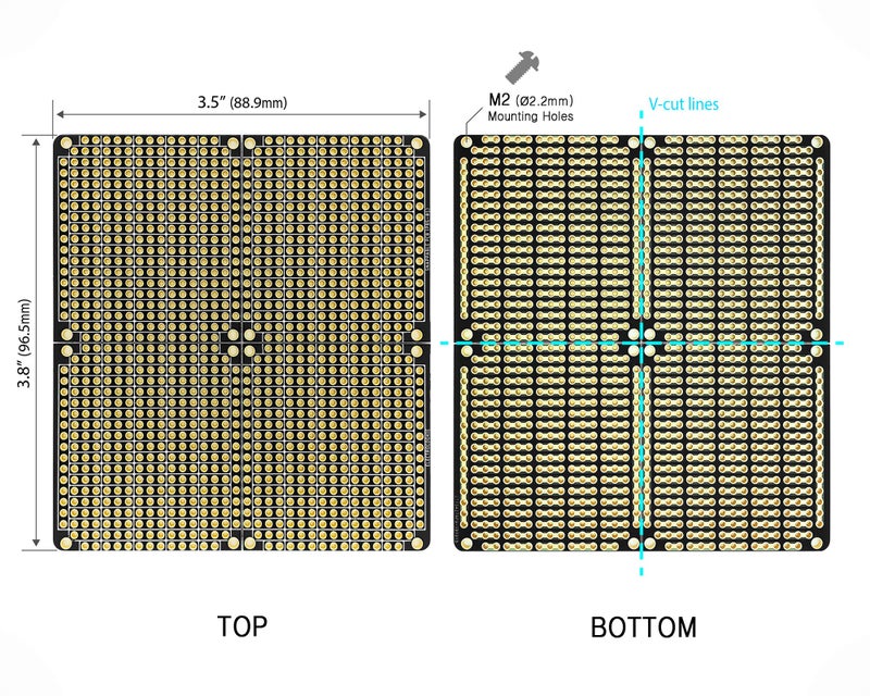 ElectroCookie PCB Prototype Board, Snappable Strip Board with Power Rails for Electronics Projects Compatible for DIY Arduino Soldering Projects, Gold-Plated, 3.8"x3.5" (3 Pack, Matte Black) - Image 4