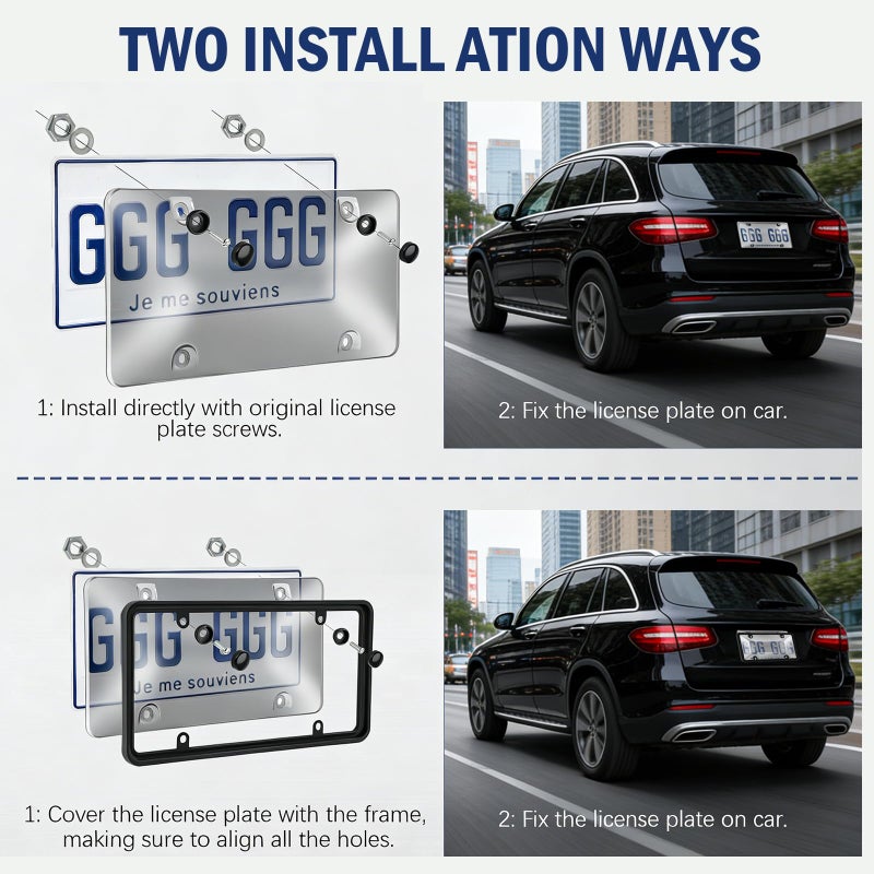 Bmrewax 2 Pack License Plate Frames with Clear Protective Shields, Universal Car Front & Rear Plate Protector Set with Screws & Caps, Anti-Rust Plastic License Plate Holders for Most Vehicles - Image 5