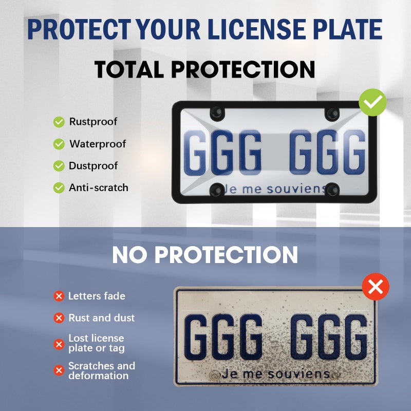 Bmrewax 2 Pack License Plate Frames with Clear Protective Shields, Universal Car Front & Rear Plate Protector Set with Screws & Caps, Anti-Rust Plastic License Plate Holders for Most Vehicles - Image 4