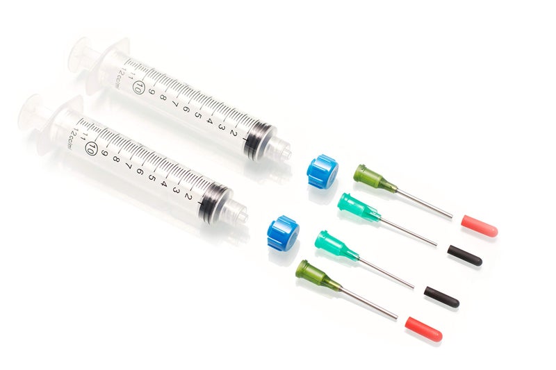 Dispense All Dispense All Mini Industrial Syringe Pack 10ml Luer Lock Syringes 14 and 18 Gauge Blunt Needles Covers and Syringe Caps Precision Crafting Gluing Refilling Pens and Empty Cartridges Repairs