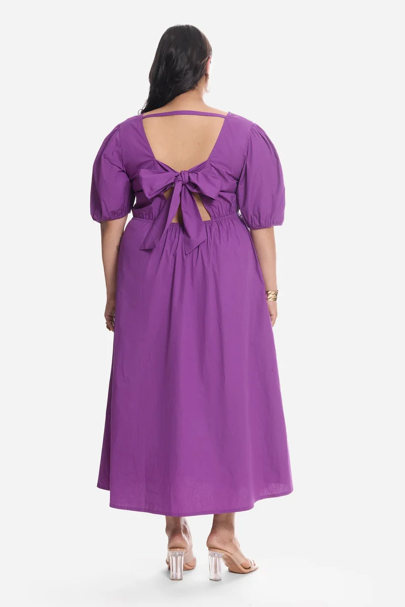 Virgio  Solid Cotton Midi Plus Size Dress With Puff Sleeve for Women for Women | Best Price UAE