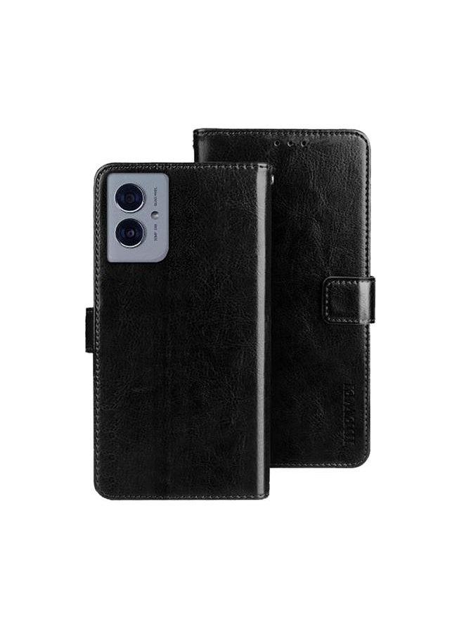 erorex - For Motorola Moto G55 5G idewei Crazy Horse Texture Leather Phone Case(Black) - Image 1