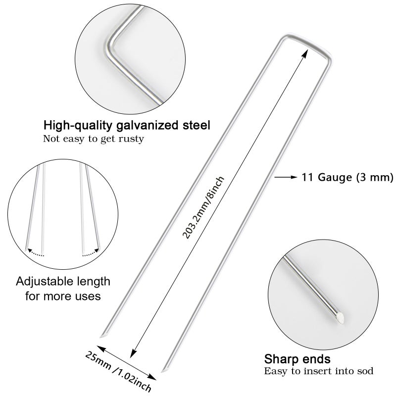 FEED GARDEN 8 Inch 50 Pack Galvanized Landscape Staples 11 Gauge Anti-Rust Garden Stakes Landscaping Fabric SOD Pins Yard Stakes for Weed Barrier Fabric - Image 2
