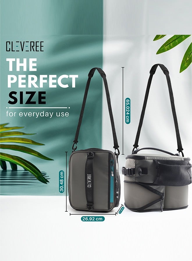 CLEVEREE Insulated Lunch Bag - Cooler Bag - Expandable Lunch Bag suitable for Work Office School Travel - Lunch Bag for Men and Women - Lunch Box Leak proof with Adjustable Shoulder Strap - Grey - Image 4