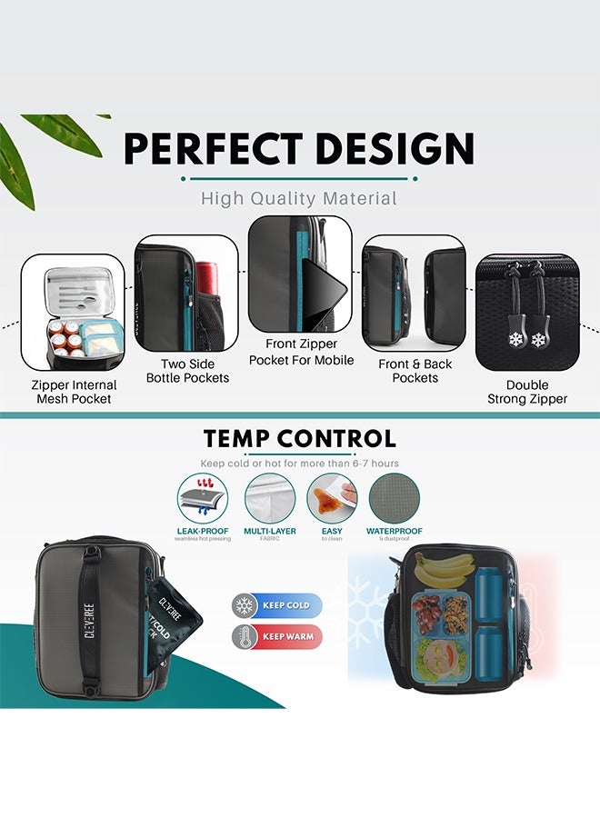 CLEVEREE Insulated Lunch Bag - Cooler Bag - Expandable Lunch Bag suitable for Work Office School Travel - Lunch Bag for Men and Women - Lunch Box Leak proof with Adjustable Shoulder Strap - Grey - Image 5