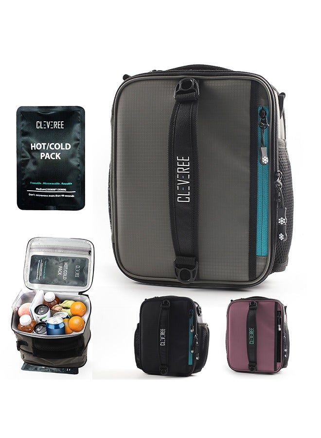 CLEVEREE Insulated Lunch Bag - Cooler Bag - Expandable Lunch Bag suitable for Work Office School Travel - Lunch Bag for Men and Women - Lunch Box Leak proof with Adjustable Shoulder Strap - Grey - Image 1