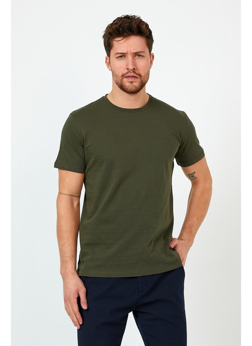 Odelon - Men's Crew Neck Slim Fit Basic T-Shirt Khaki - Image 1