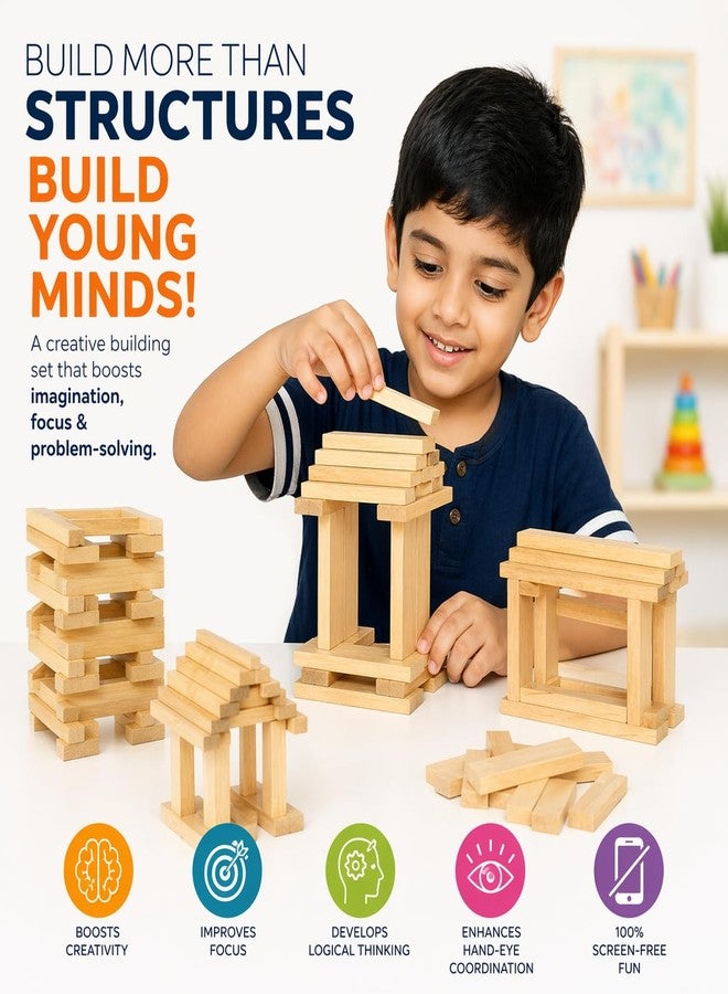 Clapjoy Mind Crafters Wooden Building Planks - Transform 2D Sketches into 3D Structures - 24 Wooden Planks with 20 Unique Design Patterns - Image 4