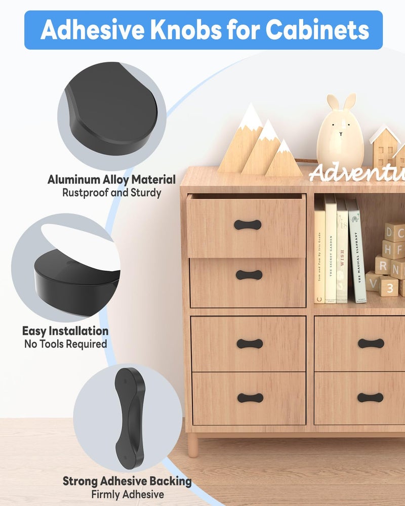 Mebantoo 16 Pack Adhesive Cabinet Handles, 3 Inch Self-Stick Knobs, Barn Door & Finger Pulls For Closets, Sliding Shower Glass Doors, Wardrobes, Drawers, Windows (16, Black) - Image 2