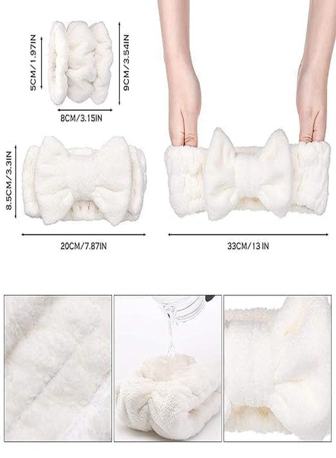 Hidak Makeup Bowknot Headband Spa Headband and Wristband Set for Washing Face Soft for Women Girls Super Absorbent Flannel Sweat Wrist Band Towel for Face Wash Yoga Fitness. - Image 4