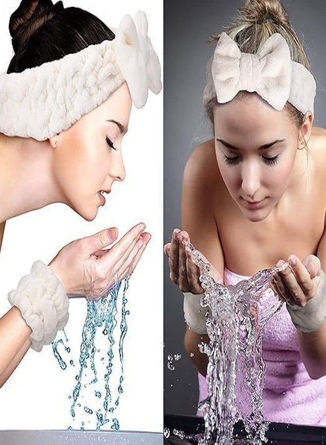 Hidak Makeup Bowknot Headband Spa Headband and Wristband Set for Washing Face Soft for Women Girls Super Absorbent Flannel Sweat Wrist Band Towel for Face Wash Yoga Fitness. - Image 5