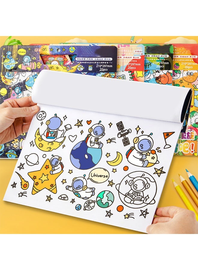 أورجنيزر كتاب رسومات للأطفال، 20 صفحة للتلوين والرسم، قابل للتحريك وإعادة الاستخدام، قابل لللصق على الحائط، ورق سميك لملء الفراغات الفنية؛ مثالي للمدرسة والطلاب والقرطاسية ولوازم التعلم - Image 1