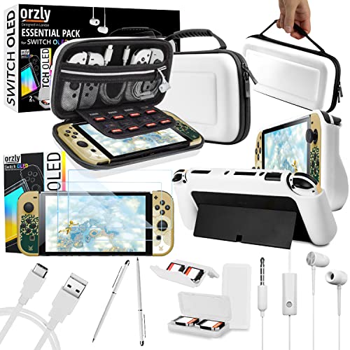 Orzly Accessory Bundle kit for Nintendo Switch Oled Accessories Essentials Pack Case and Screen Protector Comfort Grip Cover Headphones charger cable Games holder and more Gift boxed OLED Edition - Image 1