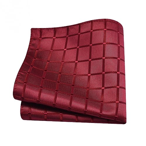 GUSLESON Burgundy Mens Plaid Checkered Wedding Necktie Pocket Square Cufflinks and Lapel Pin Brooch Set (IN6104-25) - Image 4