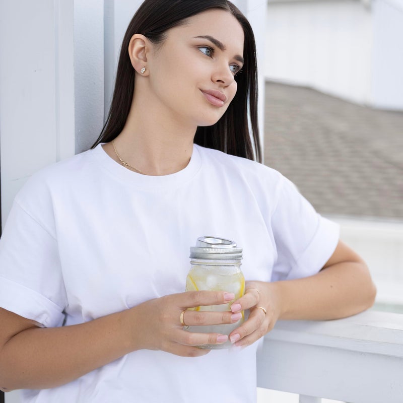 Jarware Stainless Steel Drink Lids For Regular Mouth Mason Jars, Set of 2, 2.63" x 0.75" Jar Drink Lids - Image 3