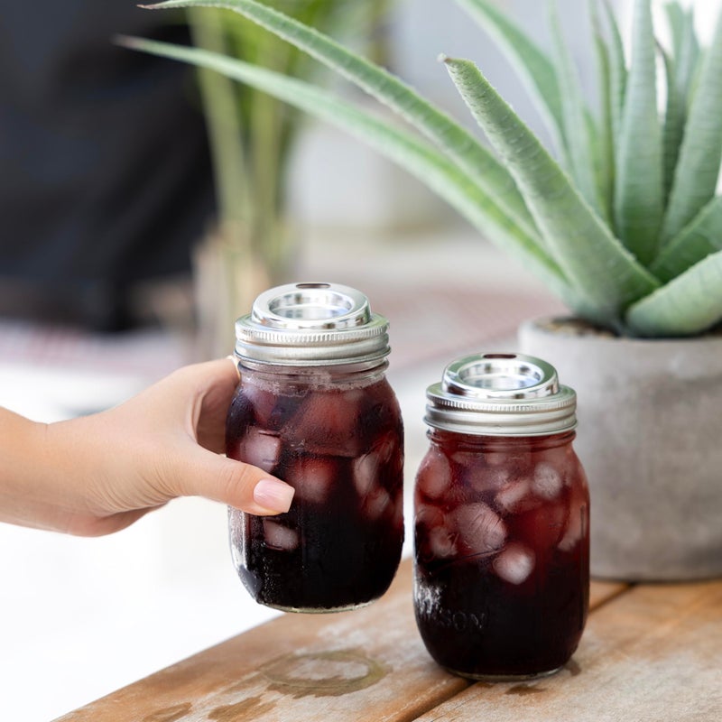 Jarware Stainless Steel Drink Lids For Regular Mouth Mason Jars, Set of 2, 2.63" x 0.75" Jar Drink Lids - Image 4