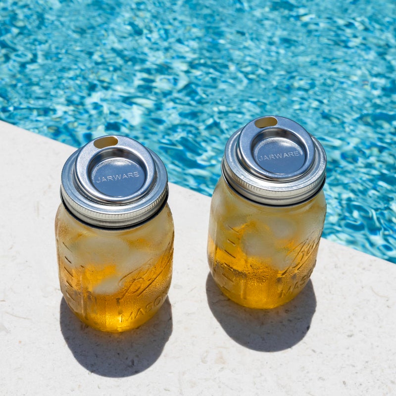 Jarware Stainless Steel Drink Lids For Regular Mouth Mason Jars, Set of 2, 2.63" x 0.75" Jar Drink Lids - Image 5