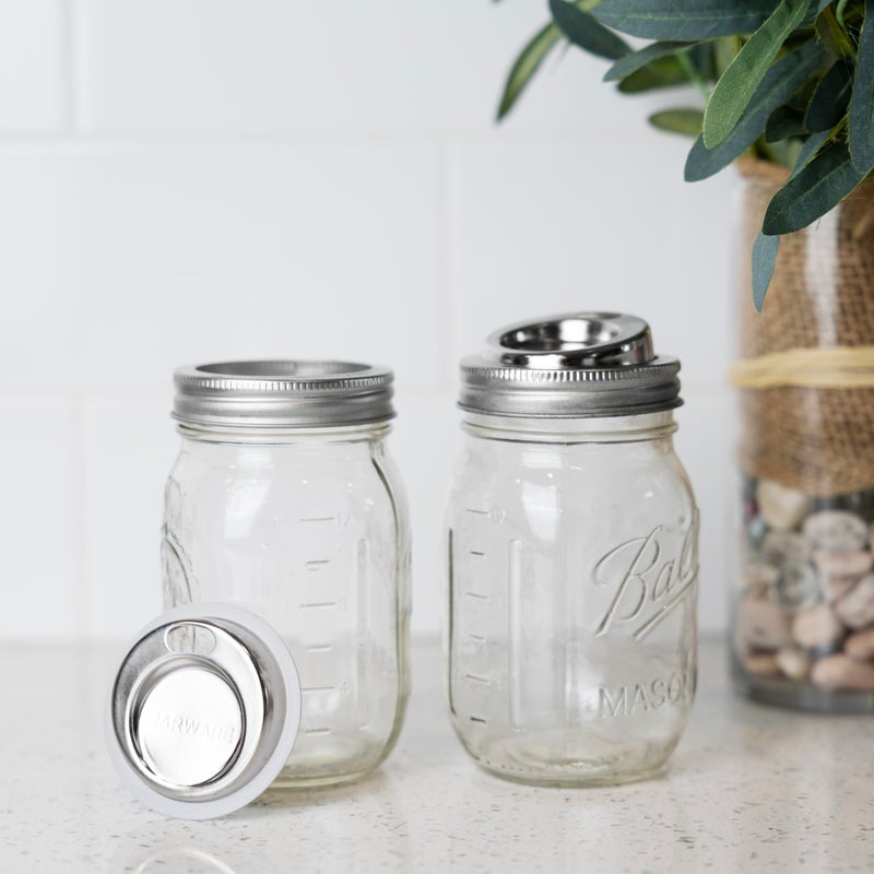 Jarware Stainless Steel Drink Lids For Regular Mouth Mason Jars, Set of 2, 2.63" x 0.75" Jar Drink Lids - Image 2