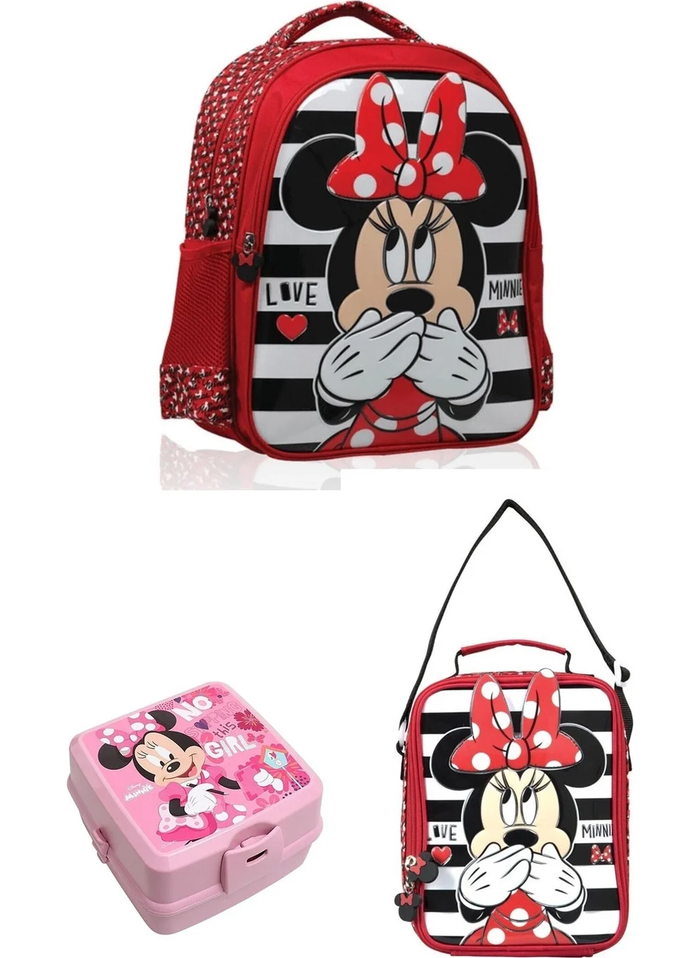 Frocx Minnie Mouse Primary School Bag Lunchbox, lunch box, water bottle