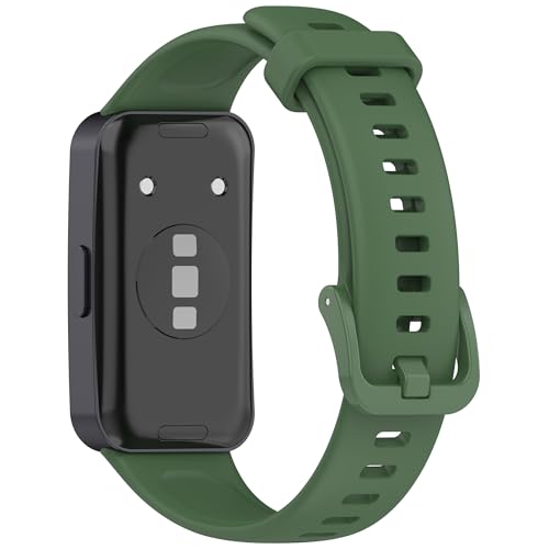 Wisely Adjustable Silicon Band Strap for Huawei Band 10/9 / 8 Straps Watch Silicone Replacement Band Bracelet, Olive - Image 3