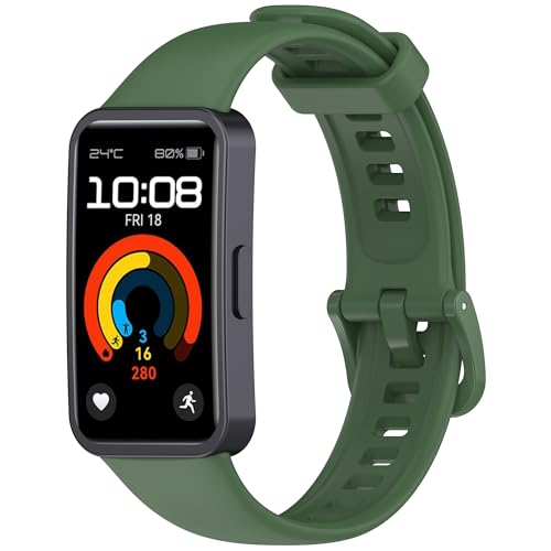Wisely Adjustable Silicon Band Strap for Huawei Band 10/9 / 8 Straps Watch Silicone Replacement Band Bracelet, Olive - Image 2