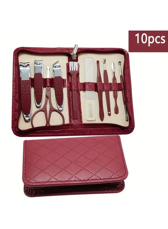 10pcs Red Manicure Set Nail Care Tools For Men And Women - Image 1