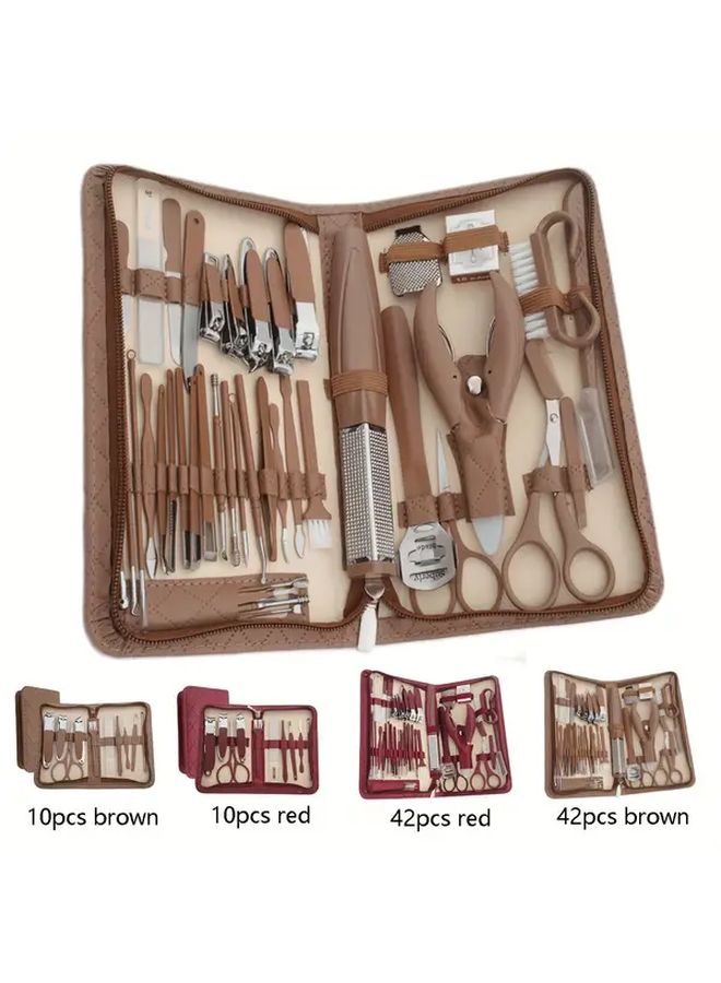 10pcs Red Manicure Set Nail Care Tools For Men And Women - Image 2