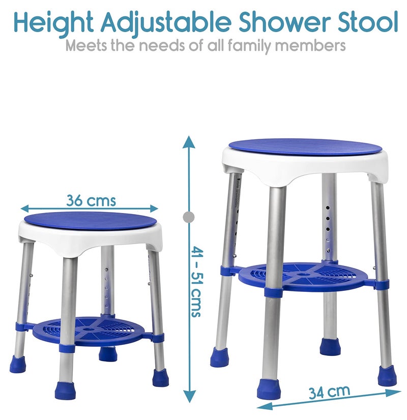 KosmoCare Premium Imported Swivel Shower Stool | Height Adjustable Rotating Bath Seat, Tool-Free Assembly Shower Chair with Anti-Slip Rubber Tips for Safety of Seniors & Elderly - Image 2
