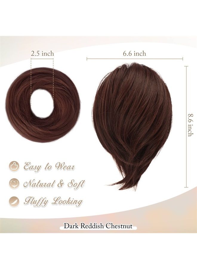 BARSDAR Hair Bun Ponytail Extension, Straight Synthetic Hairpiece Fully Short Ponytail Bun Extensions Hair Accessories Elastic Easy Scrunchie for Women (Dark Reddish Chestnut) - Image 2