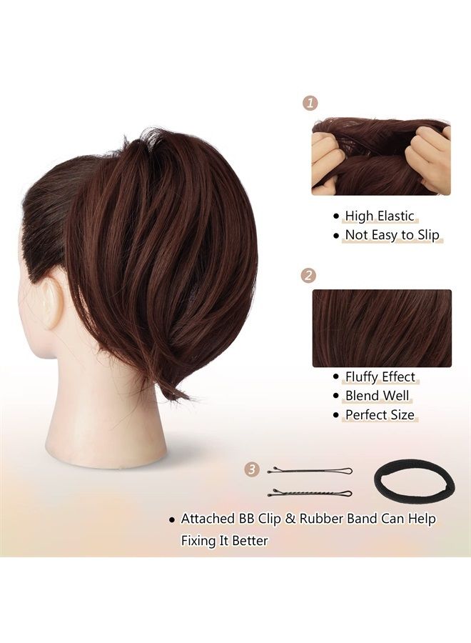 BARSDAR Hair Bun Ponytail Extension, Straight Synthetic Hairpiece Fully Short Ponytail Bun Extensions Hair Accessories Elastic Easy Scrunchie for Women (Dark Reddish Chestnut) - Image 3