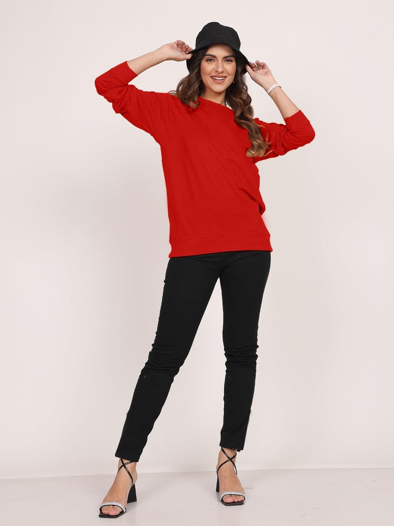 LEOTUDE Women's Loose Fit Solid Red Sweatshirt Loopknit Fabric for Women(W11_SWEATSHRTS_AI_P_Plain-RED_XL) - Image 5