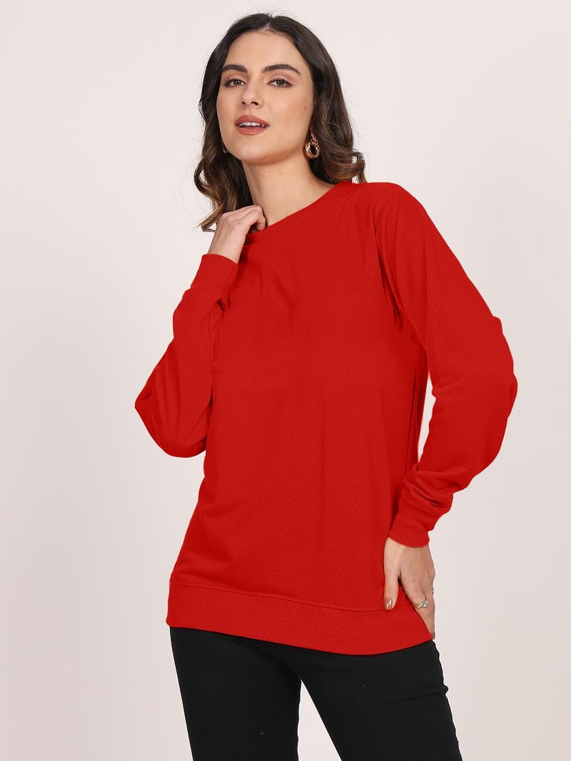 LEOTUDE Women's Loose Fit Solid Red Sweatshirt Loopknit Fabric for Women(W11_SWEATSHRTS_AI_P_Plain-RED_XL) - Image 3