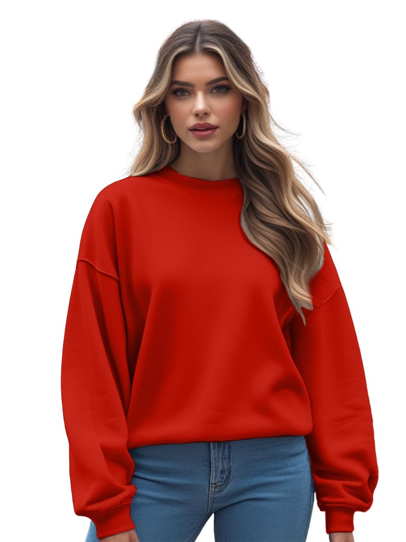 LEOTUDE Women's Loose Fit Solid Red Sweatshirt Loopknit Fabric for Women(W11_SWEATSHRTS_AI_P_Plain-RED_XL) - Image 1