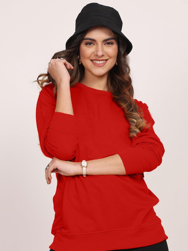 LEOTUDE Women's Loose Fit Solid Red Sweatshirt Loopknit Fabric for Women(W11_SWEATSHRTS_AI_P_Plain-RED_XL) - Image 2