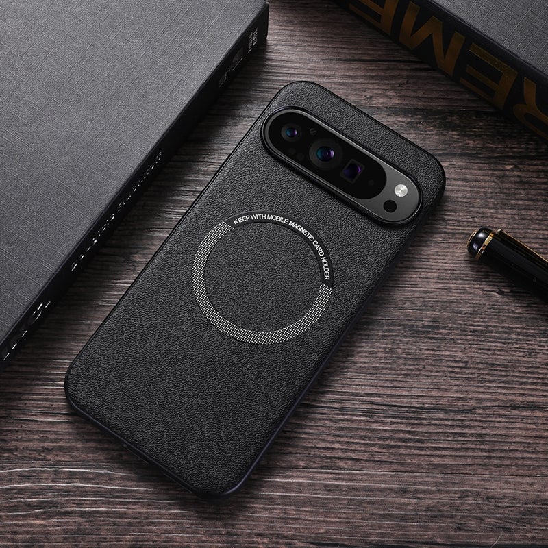 HuHa Protective Cover For Google Pixel 9 Magsafe Magnetic Ring Leather Texture Phone Case(Black) - Image 1