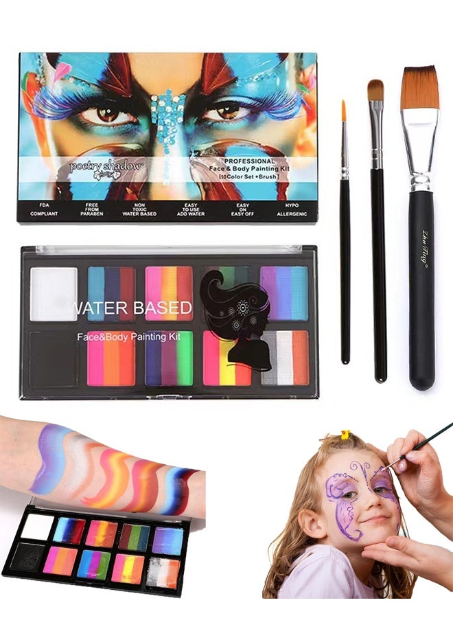 poetry shadow Face Painting Kit for Kids Adults, 26 Color Body Face Paint with 3 Brushes, Low Allergenic Water Activated Facepaint Makeup Kit, Suitable for Party Role-playing - Image 1
