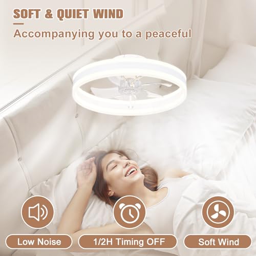 VOLISUN Fandelier Ceiling Fans with Lights and Remote, 15.7in Low Profile Ceiling Fan Flush Mount, 3000K-6500K Dimmable Bladeless LED Fan Light, White Modern Ceiling Fans with Lights for Bedroom - Image 3