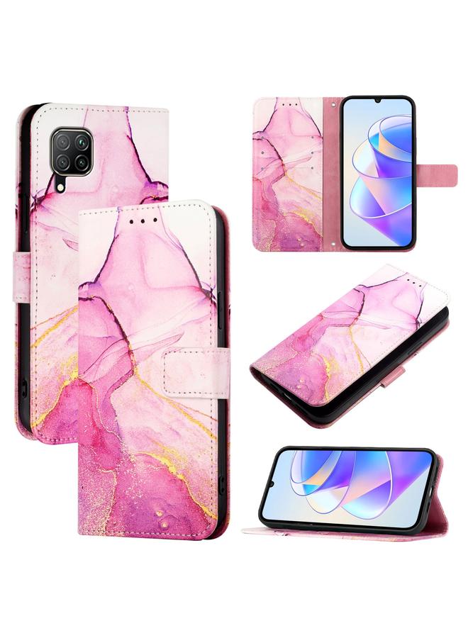 جراب هاتف جلدي قابل للطي بنمط رخامي لهاتف Huawei P40 lite / nova 6 SE PT003 (LS001 وردي أرجواني ذهبي)