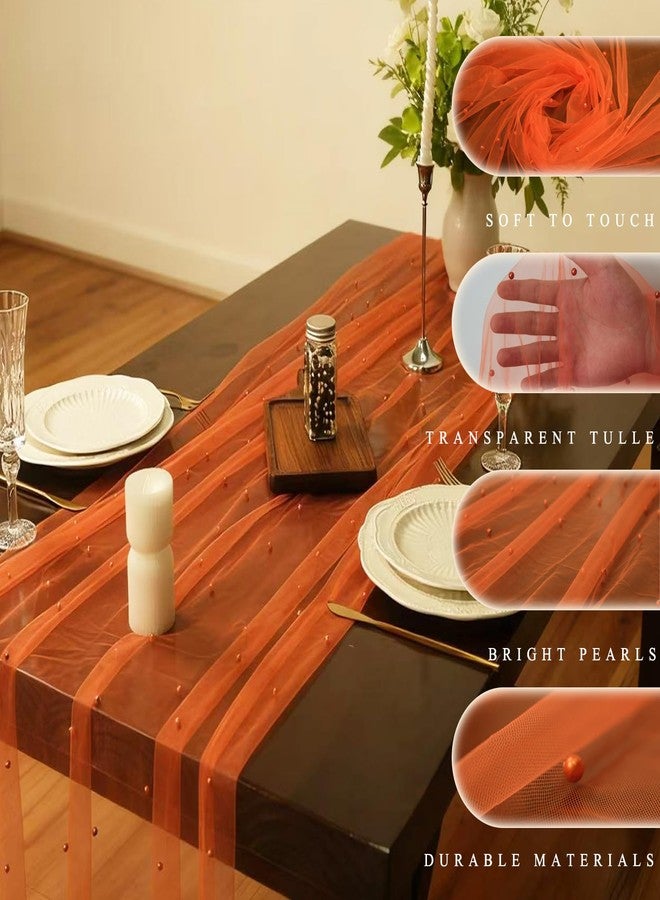 Psasrm Set of 1 Pearl Table Runner 10ft, 29 * 120 Inch Orange Table Cloth Pearl Sheer Tulle Table Cover,Pearl Table Runner for Wedding Party Baby Shower Birthday Home Decor - Image 5