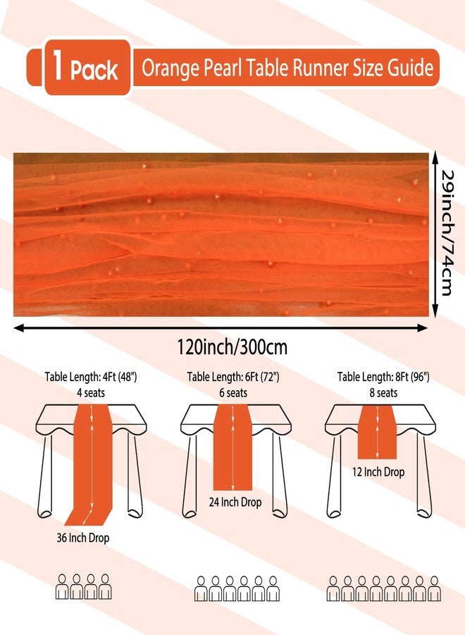 Psasrm Set of 1 Pearl Table Runner 10ft, 29 * 120 Inch Orange Table Cloth Pearl Sheer Tulle Table Cover,Pearl Table Runner for Wedding Party Baby Shower Birthday Home Decor - Image 2