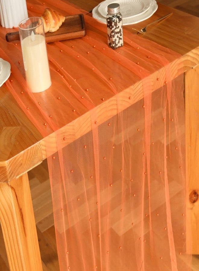 Psasrm Set of 1 Pearl Table Runner 10ft, 29 * 120 Inch Orange Table Cloth Pearl Sheer Tulle Table Cover,Pearl Table Runner for Wedding Party Baby Shower Birthday Home Decor - Image 1