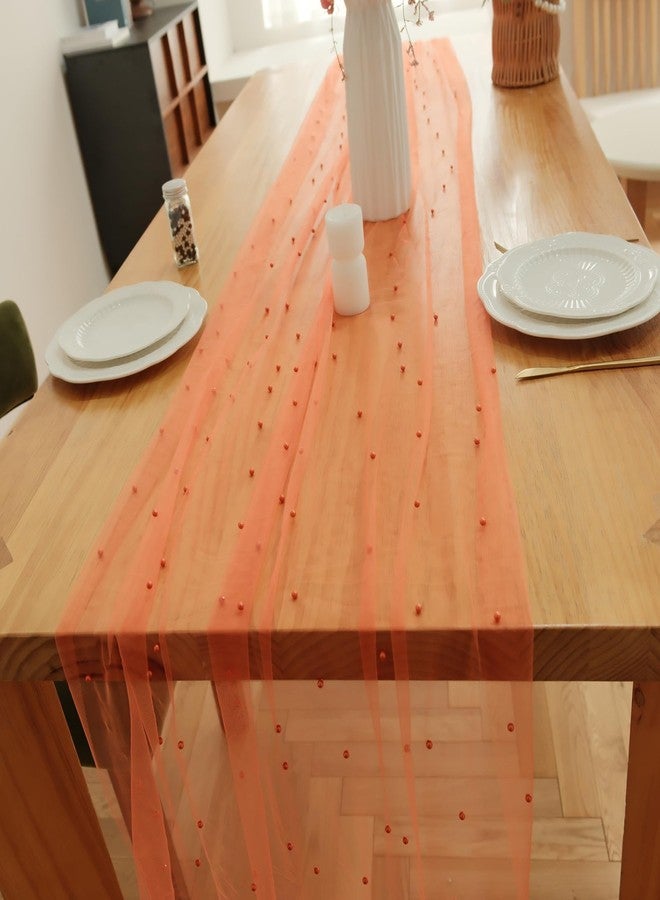 Psasrm Set of 1 Pearl Table Runner 10ft, 29 * 120 Inch Orange Table Cloth Pearl Sheer Tulle Table Cover,Pearl Table Runner for Wedding Party Baby Shower Birthday Home Decor - Image 3