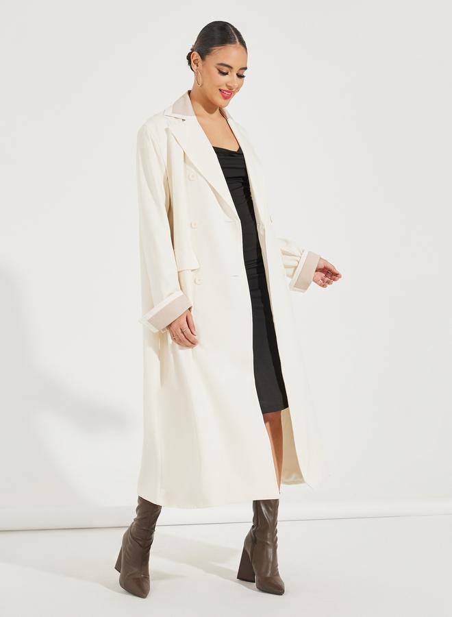 ستايلي معطف ترنش فضفاض بصفي أزرار وجيوب - Image 2