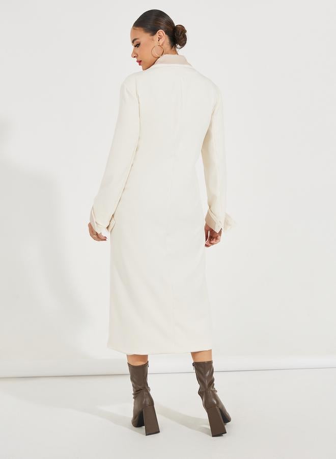 ستايلي معطف ترنش فضفاض بصفي أزرار وجيوب - Image 5