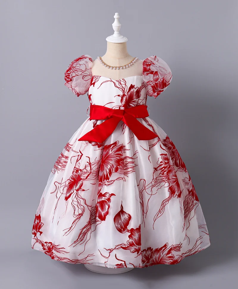 مارك وميا مارك and ميا فستان مزين بفيونكة وطبعات زهور - أبيض وأحمر