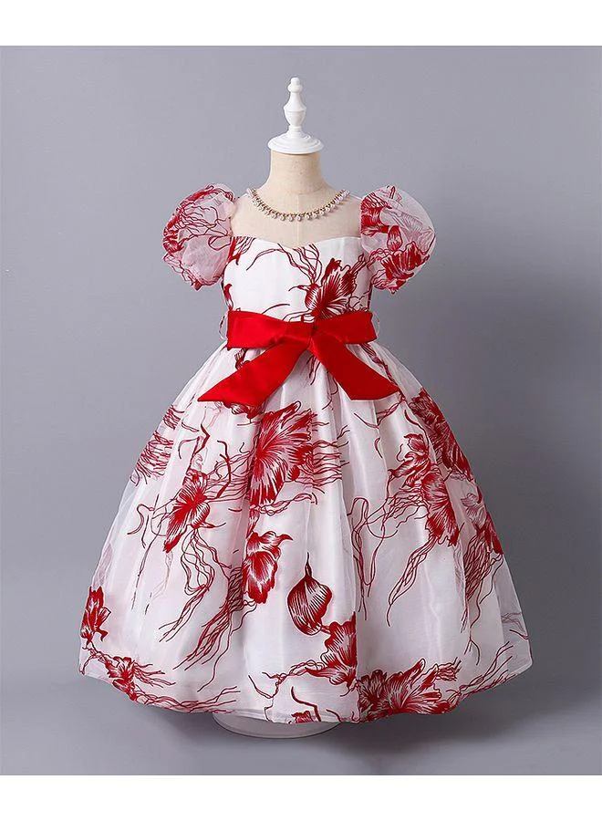 Mark & Mia Mark & Mia Floral Printed Bow Embellished Dress - White & Red