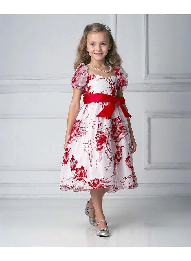 Mark & Mia Mark & Mia Floral Printed Bow Embellished Dress - White & Red
