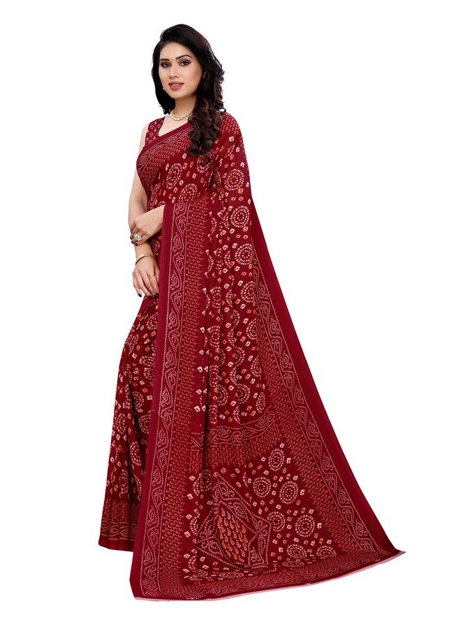 SIRIL Women's Georgette Bandhani Printed Saree with Blouse(2041S573_Maroon) - Image 2